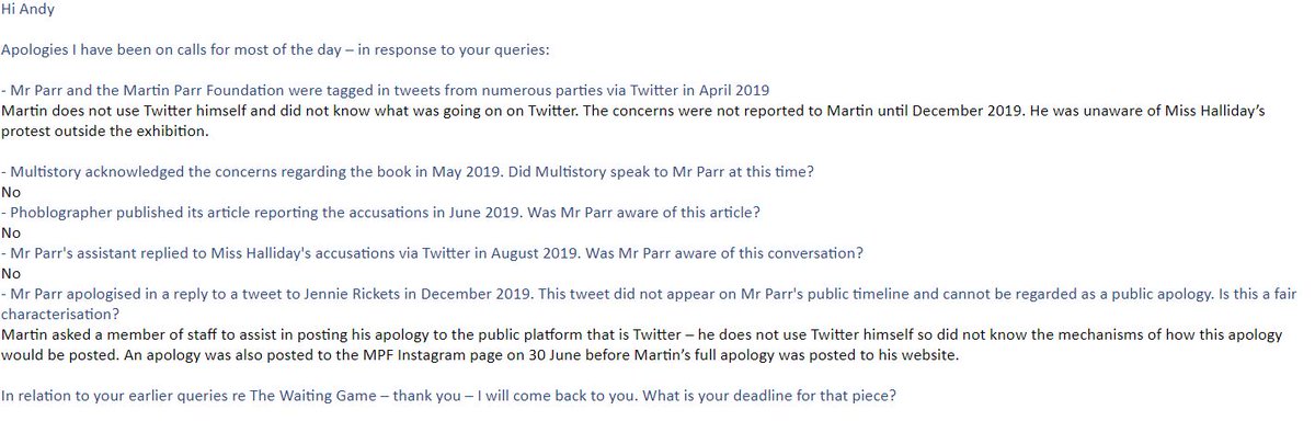 Last Monday Parr's Crisis Management lawyer unequivocally stated in an email to  @kiell that the 'concerns were not reported to Martin until December 2019'.