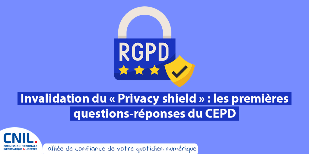 #VendrediLecture Suite à l’arrêt de la <a href="/CourUEPresse/">Cour de justice UE</a> invalidant le #PrivacyShield (affaire « Schrems II »), le <a href="/EU_EDPB/">EDPB</a> offre de premiers éléments de réponse aux questions les plus fréquemment posées 👉 cnil.fr/fr/invalidatio…