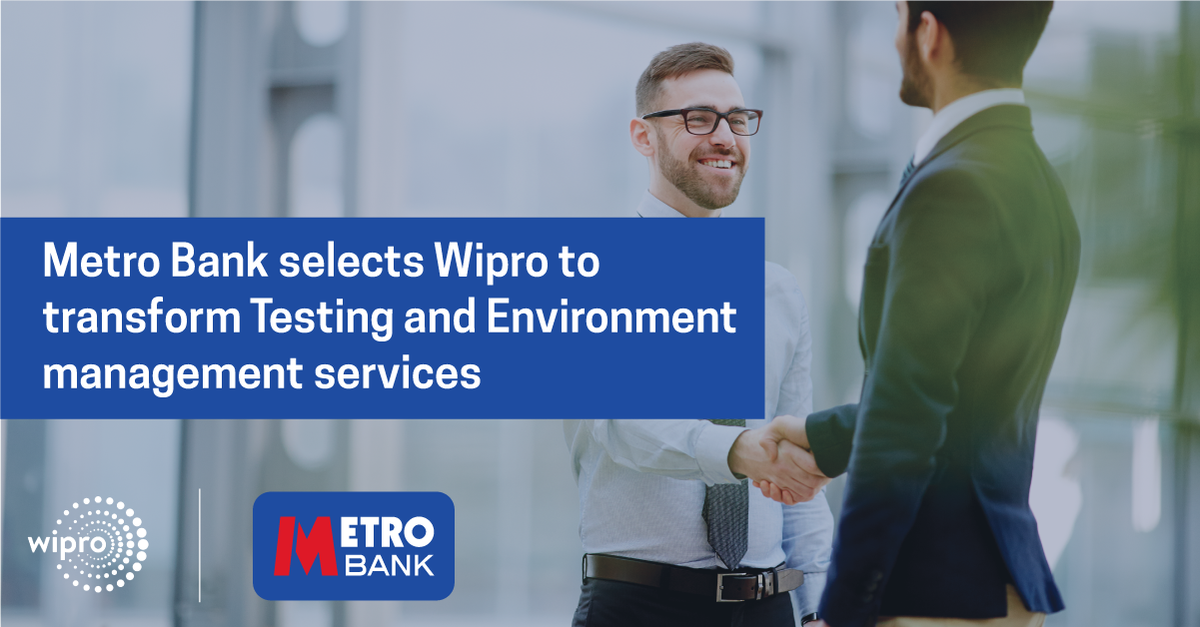We are delighted to be chosen as a strategic partner for <a href="/Metro_Bank/">Metro Bank</a>. <a href="/Wipro/">Wipro</a> will deliver #Testing and Environment management services to improve <a href="/Metro_Bank/">Metro Bank</a>’s IT efficiency, speed, and quality and enhance the overall Customer experience. Read more: bit.ly/39JrJhP
