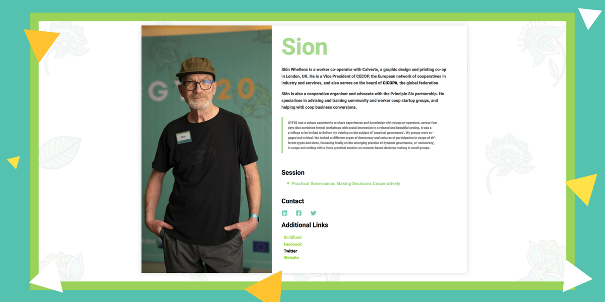CoopsEurope's tweet photo. ❓How do #coops use governance tools to make better decisions while equalising participation &amp; driving down management costs? 

Siôn is a #GYF20 trainer based in the 🇬🇧 who led a session on coop governance!
Discover more here 👉 https://t.co/XX0m5boBBs

#coops4dev🌍 @europeaid https://t.co/M14iTQNkFb