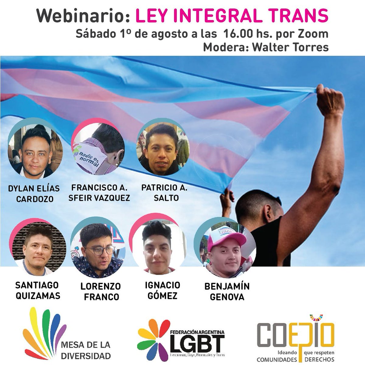 WEBINAR :  LEY INTEGRAL TRANS
🗓SABADO 1 de Agosto 🕓 16:00 HORAS <a href="/diversidadr4/">Mesa de Diversidad</a>
<a href="/FALGBT/">Federación Argentina LGBT+</a> Por ZOOM: Inscribirse en el siguiente link:   us02web.zoom.us/webinar/regist…