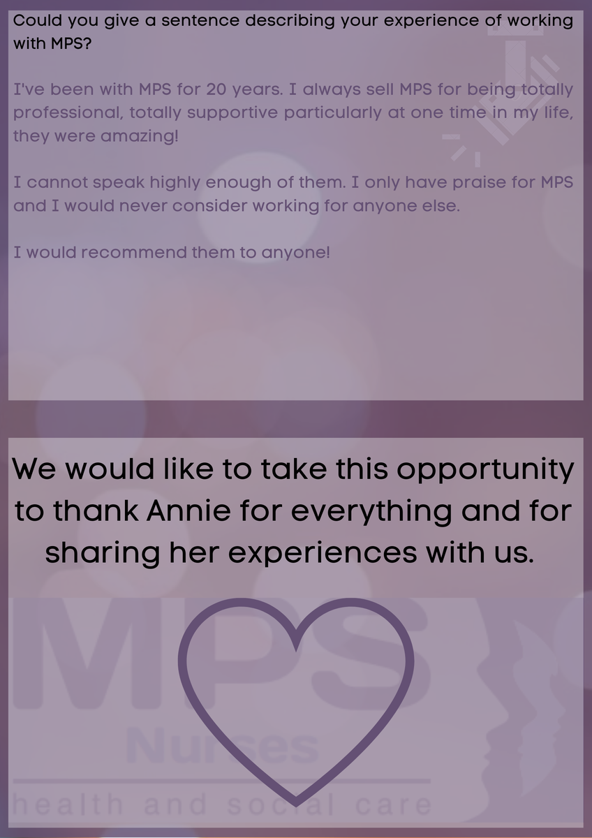 MPSHealthcare's tweet photo. Time to shine the light on another of our incredible nurses in our 'Spotlight Series'.
Today the spotlight is on Annie 💜
Enjoy reading her experiences &amp; how she has coped.
We want to say a great big thank you for everything Annie 💜

#SpotlightSeries #MPSNurses #Annie #NRecW https://t.co/c35EmpW1vy