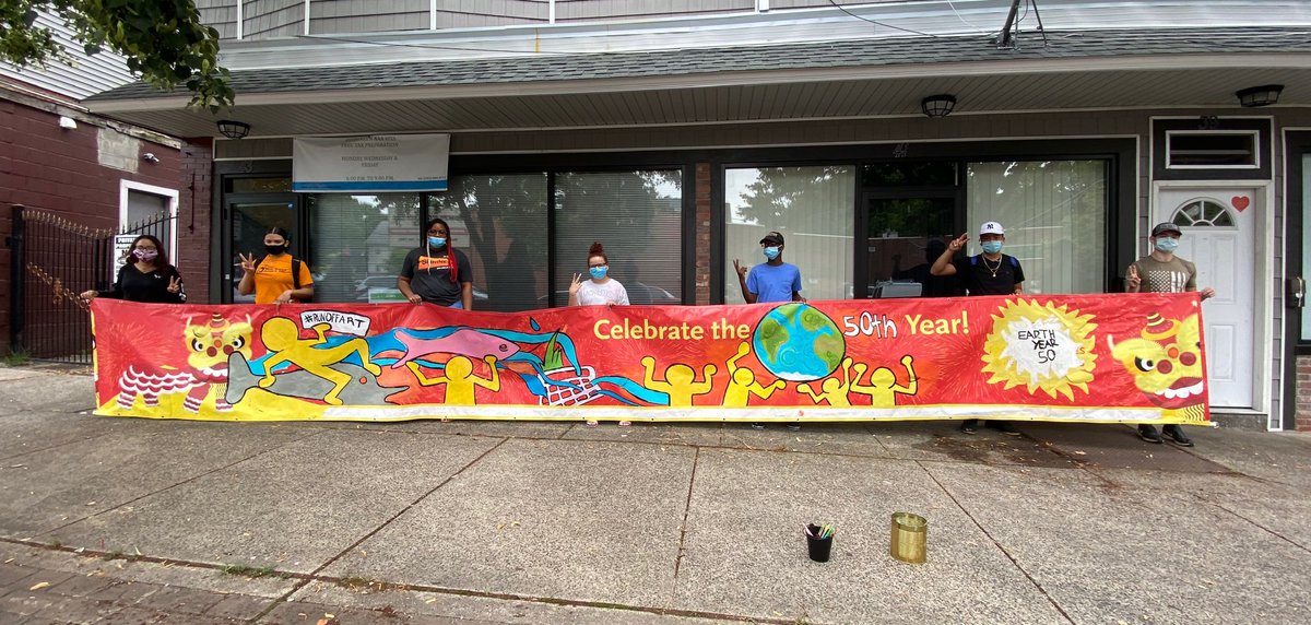 RunoffART's tweet photo. In celebration of it’s 50th anniversary, we made #EarthDay into Earth YEAR with the completion of Keith Haring inspired #banner. 

#lotsoffish #greenjobs4youth #SYEP #earthday #earthyear #earthday50 #artactivism #keithharing https://t.co/4qEgEBafme
