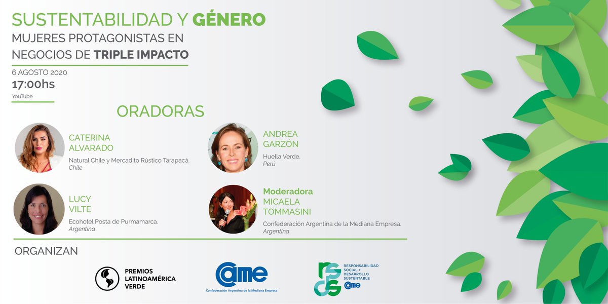 rsecame's tweet photo. ♀️ El próximo 6 de agosto estaremos participando de este webinar organizado por @premiosverdes, donde se 
presentarán casos de éxito de emprendimientos y Pymes sustentables a cargo de mujeres. ¡No te lo pierdas! 
Inscribite en 👉 https://t.co/oXa1BMrVyW https://t.co/QJsRVXewFw