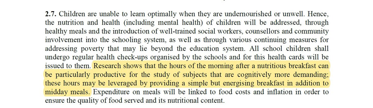 Midday meals system will be continued.Breakfast will be added to the scheme.  #NEP2020