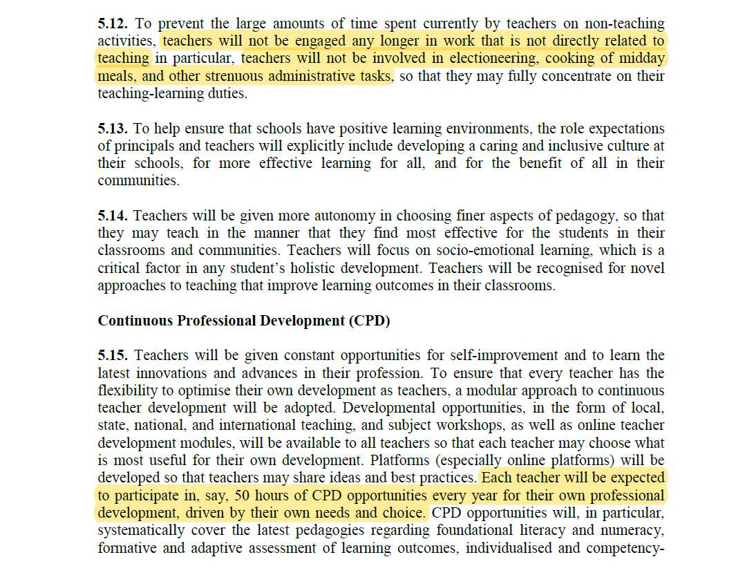  #NEP2020 on TEACHERSHarmful practices of teacher transfers will be halted. Teachers will not be engaged other works such as electioneering.Minimum 50 hours of CPD compulsory in an year 