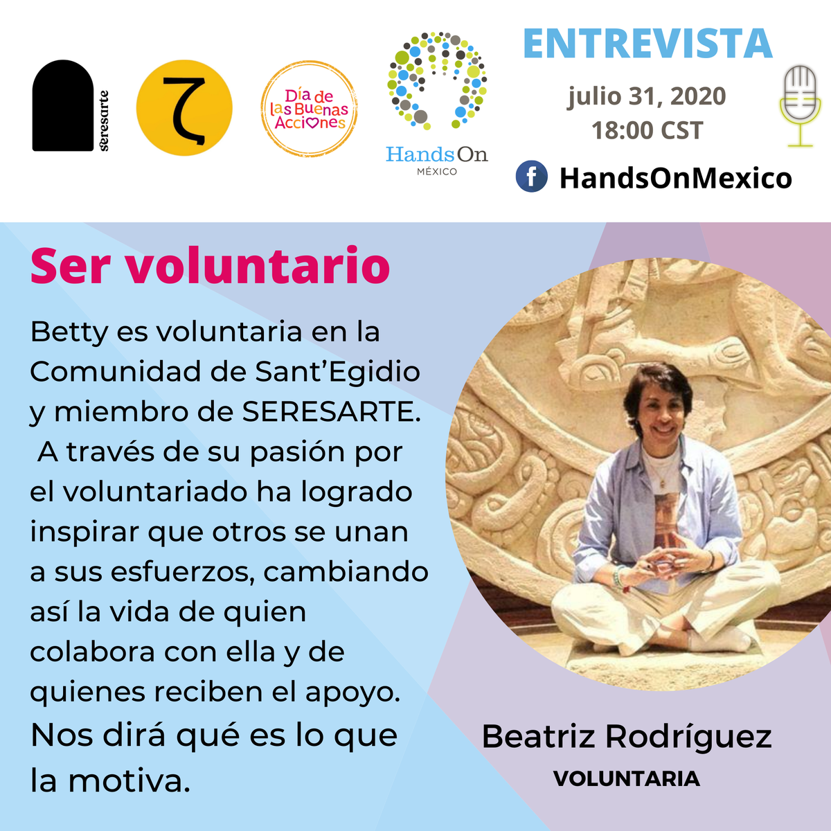 HandsOnMexico's tweet photo. "Nunca dudes que un pequeño grupo de ciudadanos pensantes y comprometidos pueden cambiar el mundo. De hecho, son los únicos que lo han logrado." Margaret Mead
Conoce qué ha inspirado a Betty a ser voluntaria en Comunidad Sant'Egidio y miembro de @fundseresarte. 
#BuenasAcciones https://t.co/9SOR7XURAA