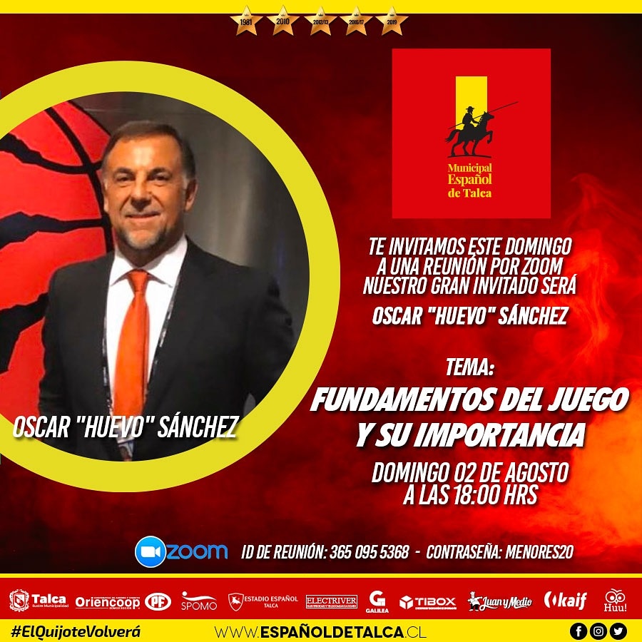 Te esperamos este domingo la reunión por zoom con nuestro gran invitado Oscar “Huevo” Sánchez.

📌 Tema: “Fundamentos de juego y su importancia”

📆 Domingo 02 de Agosto
⏰ 18:00 hrs
🖥️ Unirse a la reunión Zoom
us02web.zoom.us/j/3650955368?p… <a href="/huevosanchez/">HUEVO SANCHEZ</a>.#huevo #huevosanchez #Argentina