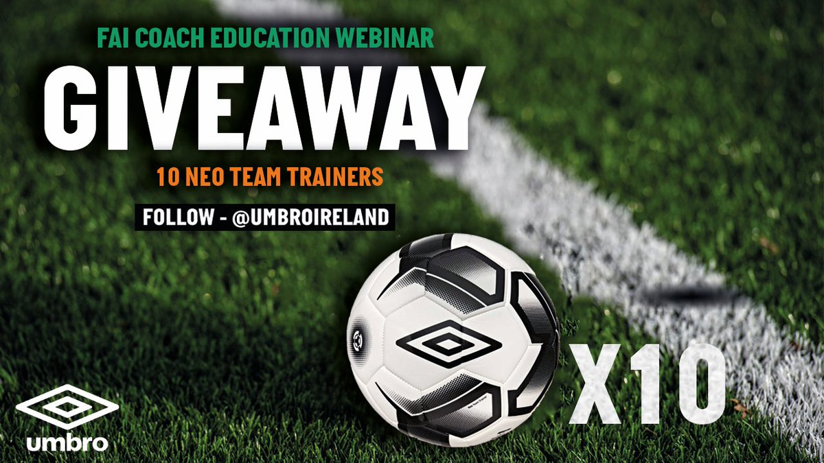 FAICoachDev's tweet photo. 🛎 COMPETITION!!!

To be in with a chance to win this week’s giveaway make sure to FOLLOW @umbroireland and RETWEET this post!

Huge thanks to Umbro for supporting our weekly Webinar series 👍

#Umbro | #CoachEducation https://t.co/q9sZQPl7cH