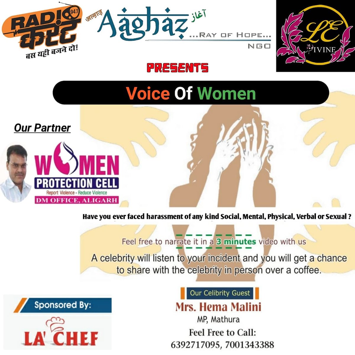 AbreedAshraf's tweet photo. #Voice_Of_women #RADIO_CURRENT_94.1 #AAGHAZ_RAY_OF_HOPE_NGO 
#Le_Divine
#Sponsored_by_lachef #National_Event #sexualabuse #verbalabuse #mental_harrasment #physical_harrasment #domesticviolence #socialabuse
 @ngoAAGHAZ 
https://t.co/hzXOThnPDK
For Any query
6392717095, 7001343388 https://t.co/yFUkBgKXp7