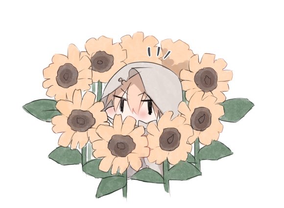flower solo 1girl sunflower white background hood hood up  illustration images