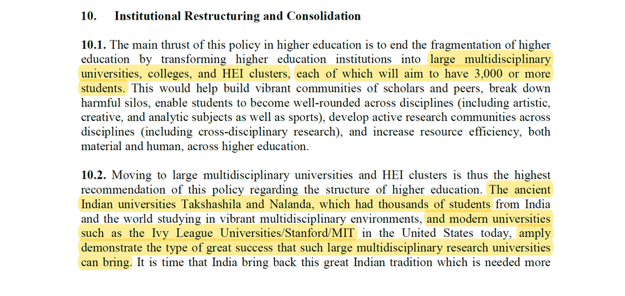  #NEP2020 cites the examples from Nalanda to Ivy League & states the importance of having large multidisciplinary universities."All existing stand-alone professional educational institutions will have to become multi-disciplinary institutions by 2030"