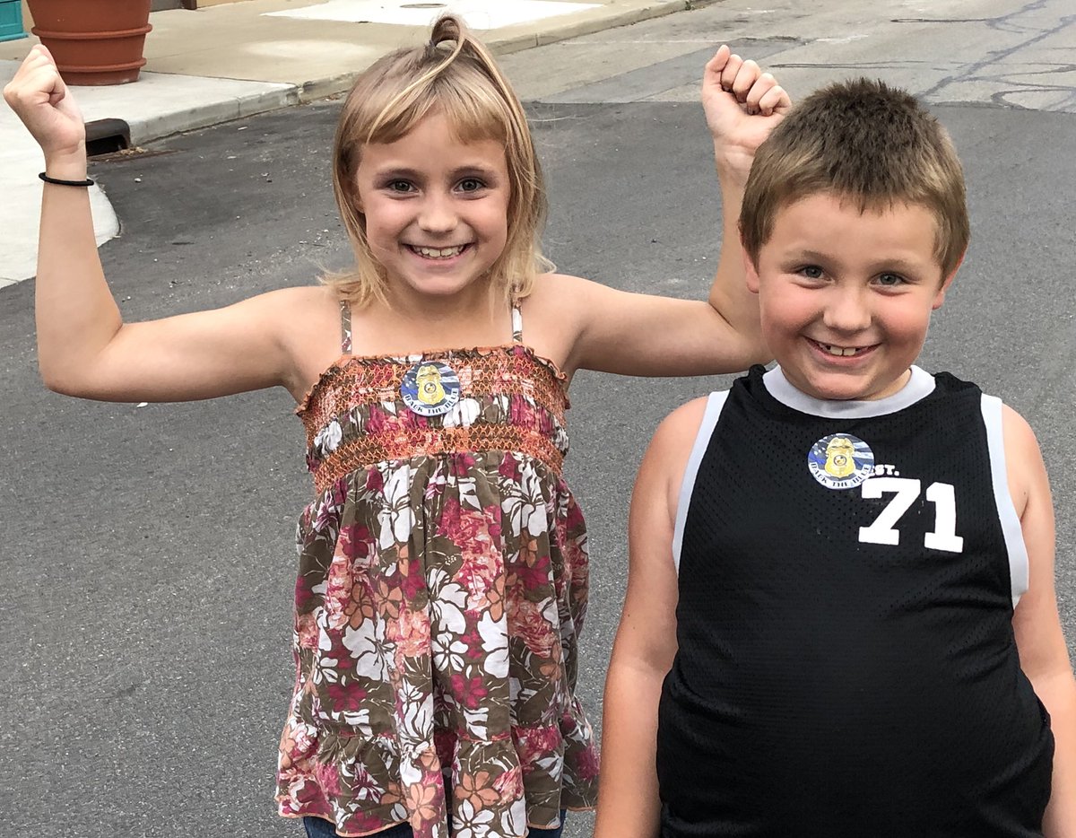 decatur_police's tweet image. Two kids approached Chief Corral asking for a police sticker at the Madison Street Plaza. The Chief gave them “Back the Blue” stickers. The kids loved it.