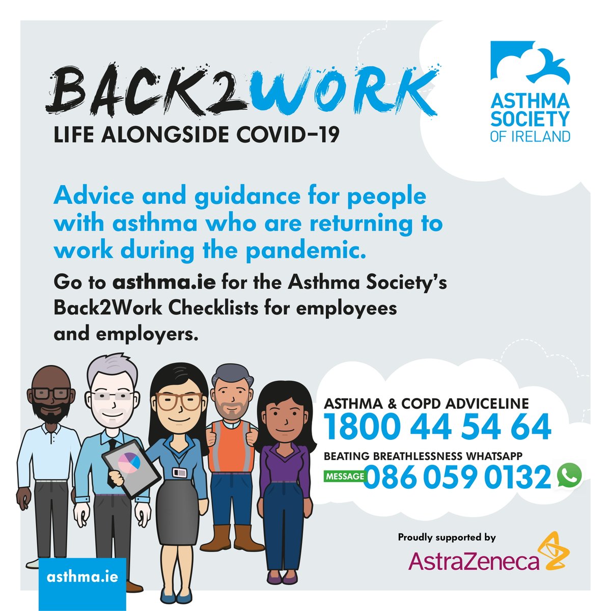 The Asthma Society's free Back2Work resources are designed to keep people with asthma and COPD safe as they readjust to working outside the home: bit.ly/30hkzhC
<a href="/SIPTU/">SIPTU</a> <a href="/siptuhealth/">SIPTU Health</a> <a href="/SIPTUConstruct/">@SIPTUConstruction</a> <a href="/ConnectUnion/">Connect Trade Union</a> <a href="/irishcongress/">Irish Congress of Trade Unions (ICTU)</a> <a href="/forsa_union_ie/">Fórsa trade union</a> <a href="/INMO_IRL/">Irish Nurses & Midwives Organisation</a>