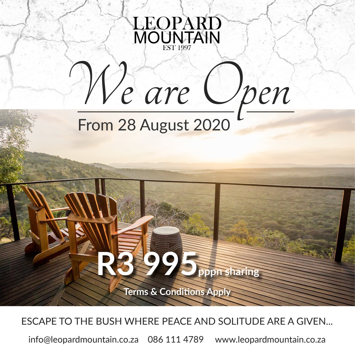 leopardmountain's tweet image. We will FINALLY be opening from the 28th August 2020!
#finallyopen #leopardmountain #booknow