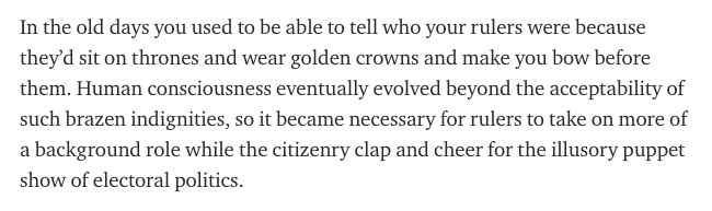 But the kings are still among us, just as cruel and tyrannical as ever. They’ve just figured out how to mask their tyranny behind the facade of freedom.But 2020 has been a year of revelations, a trend which seems likely to continue accelerating. Truth cannot stay hidden forever.