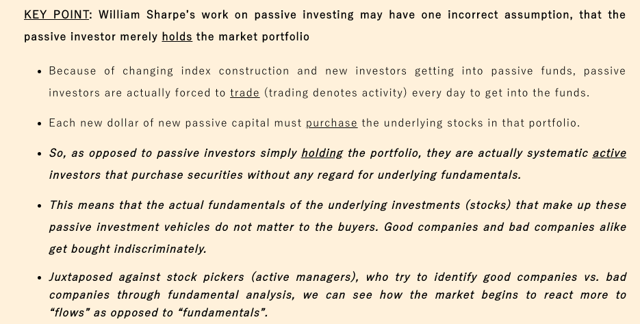 ThreadHad a few aha moments thanks to the work of Mike Green  @profplum99 &  @HorizonKinetics 1. Passive being ‘buy and hold’ is misleading as really they are actually systematic active investors at any pricePositive flows = buy at any priceNegative flows = sell at any price