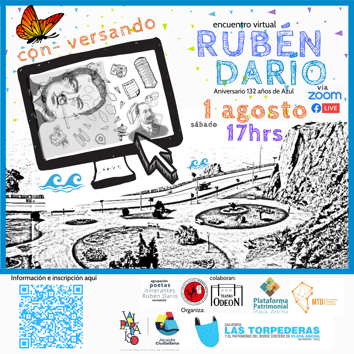 Mañana estaremos participando en este gran encuentro virtual de celebración del aniversario 132 de la publicación del libro Azul de Rubén Darío. Será transmitido por el Facebook de la Asociación Salvemos Las Torpederas, tod@s invitado@s!