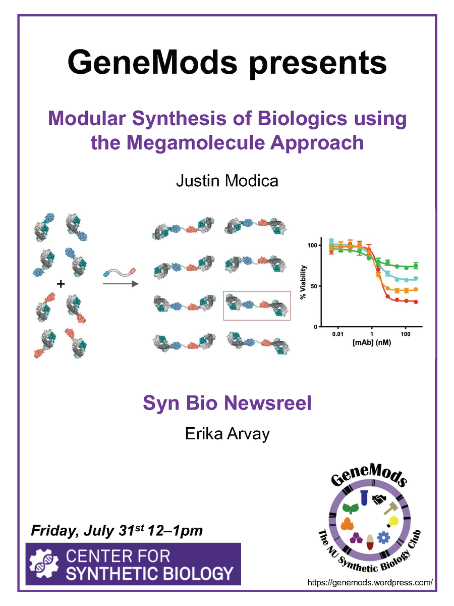 Please join us for our very first virtual meeting Today at Noon, featuring a research talk by Justin Modica <a href="/4a414d/">Justin Modica</a> and a SynBio Newsreel by Erika Arvay! DM for the meeting details. <a href="/NUSynBio/">Northwestern CSB</a> 🧬🧪