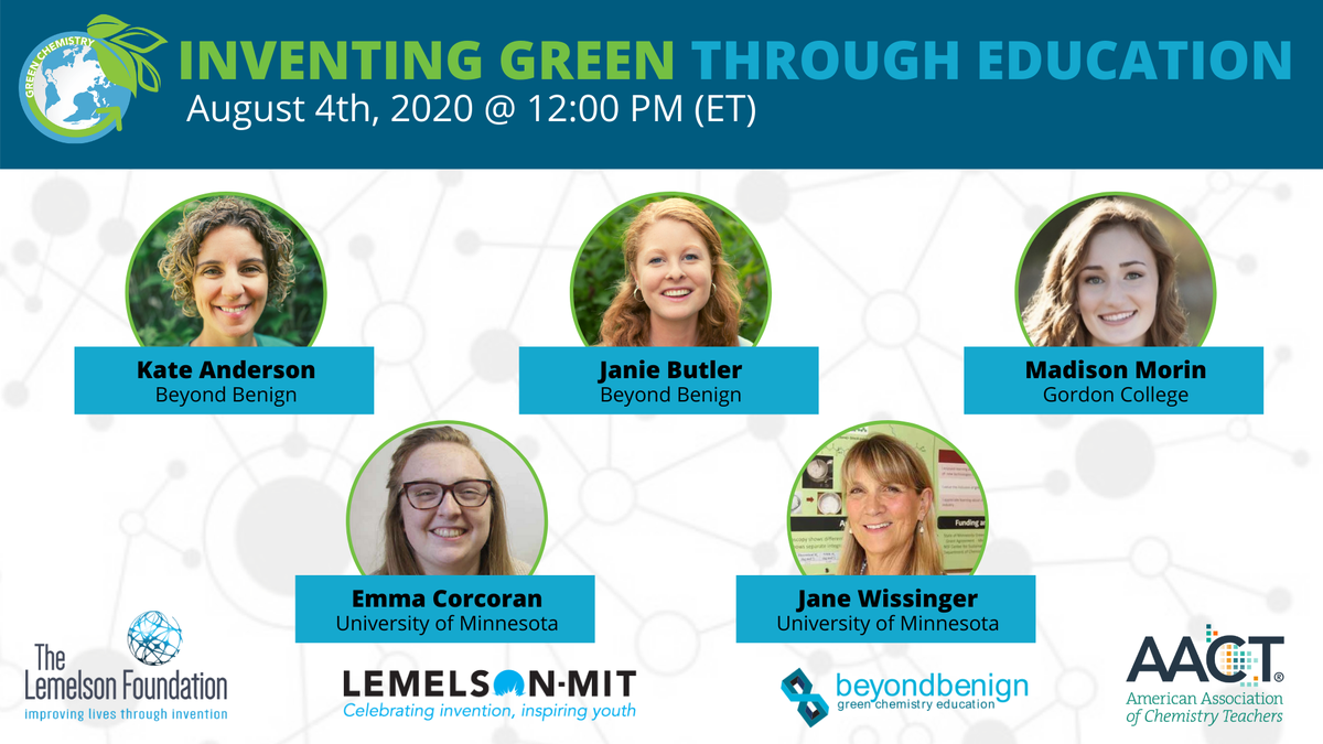 beyondbenign's tweet photo. Next week, join @katyia11and, @JanieOButler, Madison Morin, Emma Corcoran, Jane Wissinger, and the @AACTconnect Virtual Summer Symposium to discuss how to address our environmental challenges with sustainable solutions. More information and registration: https://t.co/3rtl7j82Kb https://t.co/RgFulJuxWH