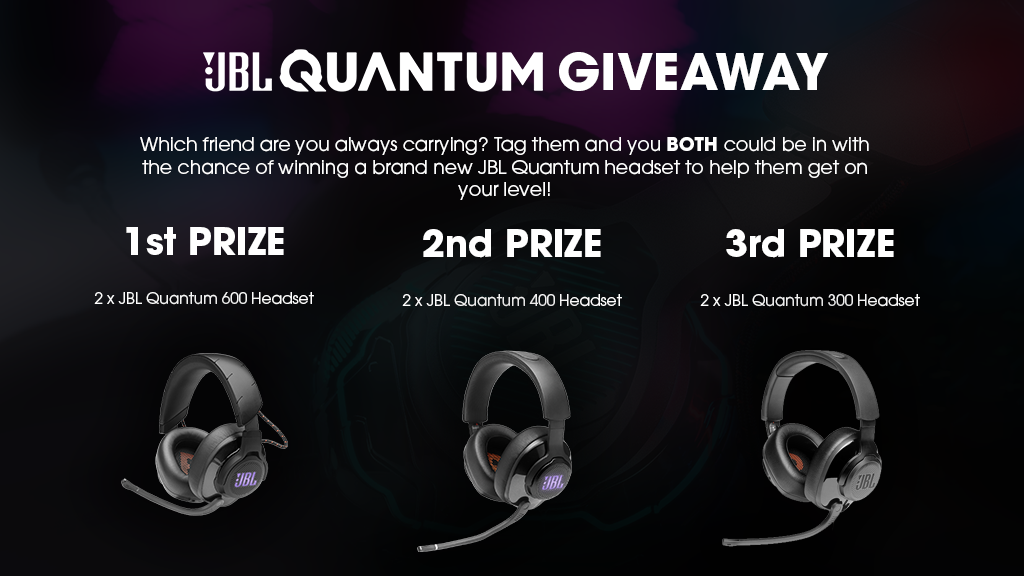 JBLQuantum's tweet photo. Do you know anyone that could do with a headset upgrade? Asking for a friend... 🎧

To enter...

✅ FOLLOW @JBLQuantum
✅ RT this post
✅ TAG a friend who's always getting carried

GLHF! https://t.co/Nkv7AsZyaO