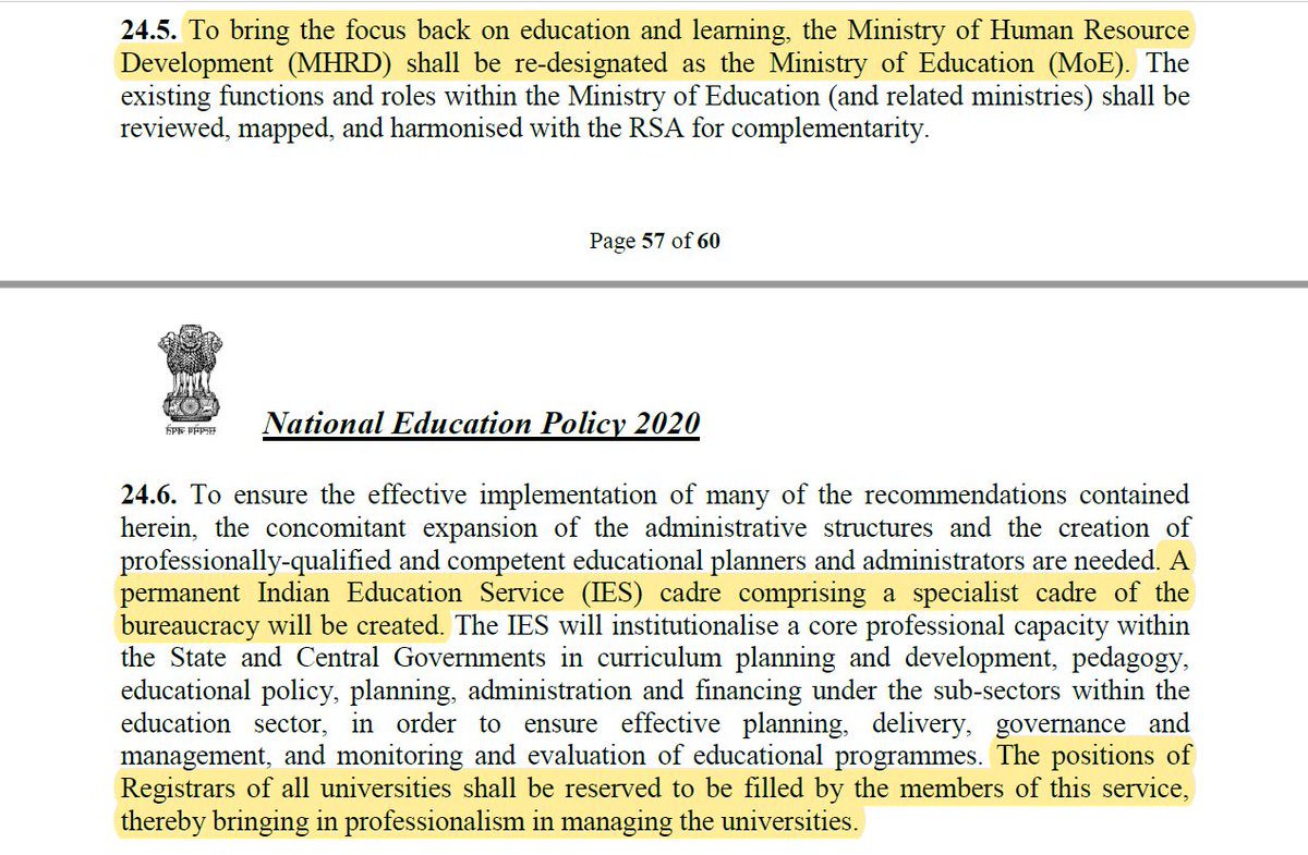  #NEP2020 MHRD shall be re-designated as MoE (Ministry of Education)Like IAS, there will soon be IES(Indian Education Services)!