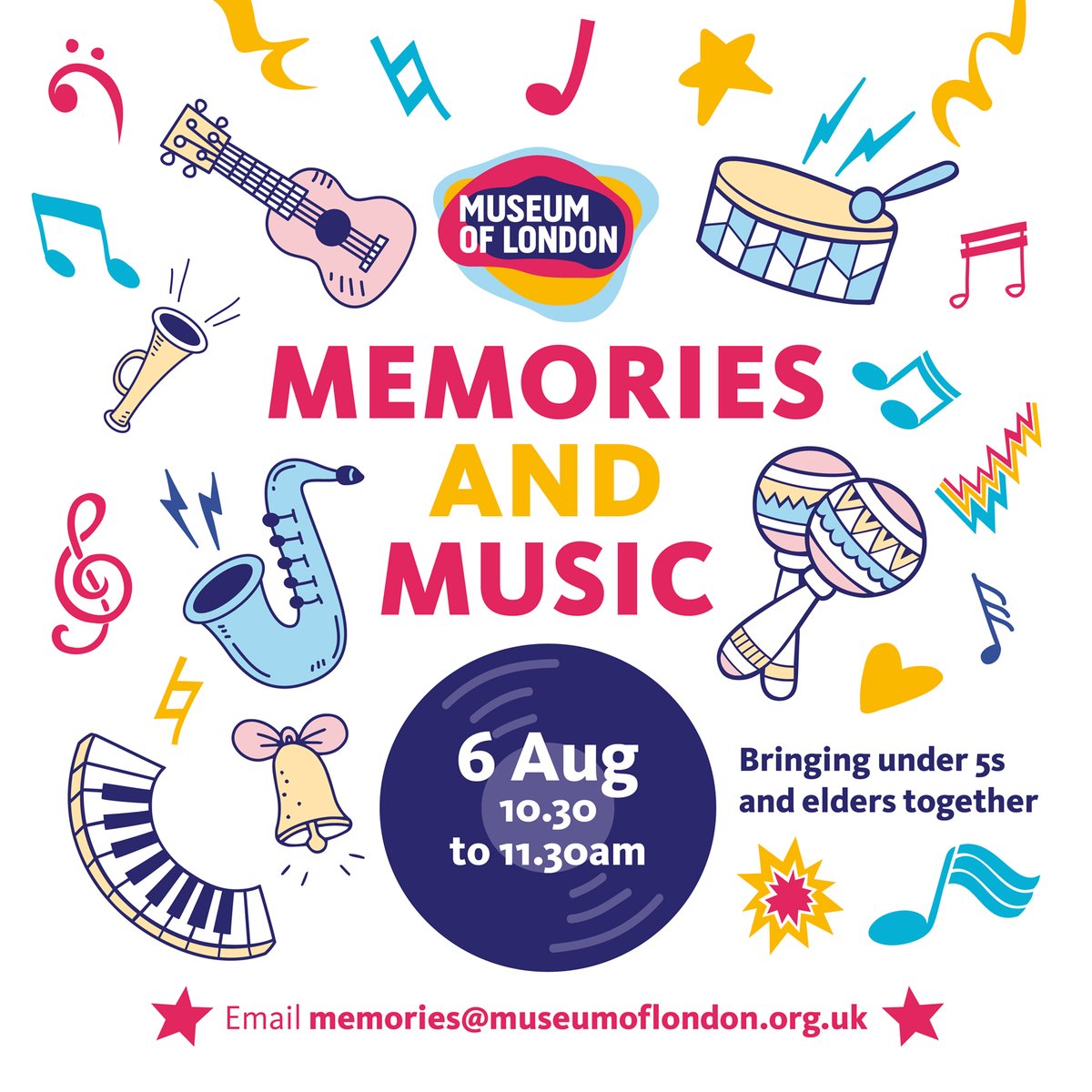LDN_Museum's tweet photo. Spread joy at our award-nominated, interactive, intergenerational session which brings together children under five with those living with dementia. 

Giggles, groovy moves, smiles and singing will be the order of the day! Register by emailing memories@museumoflondon.org.uk https://t.co/NI4NkwJGyD