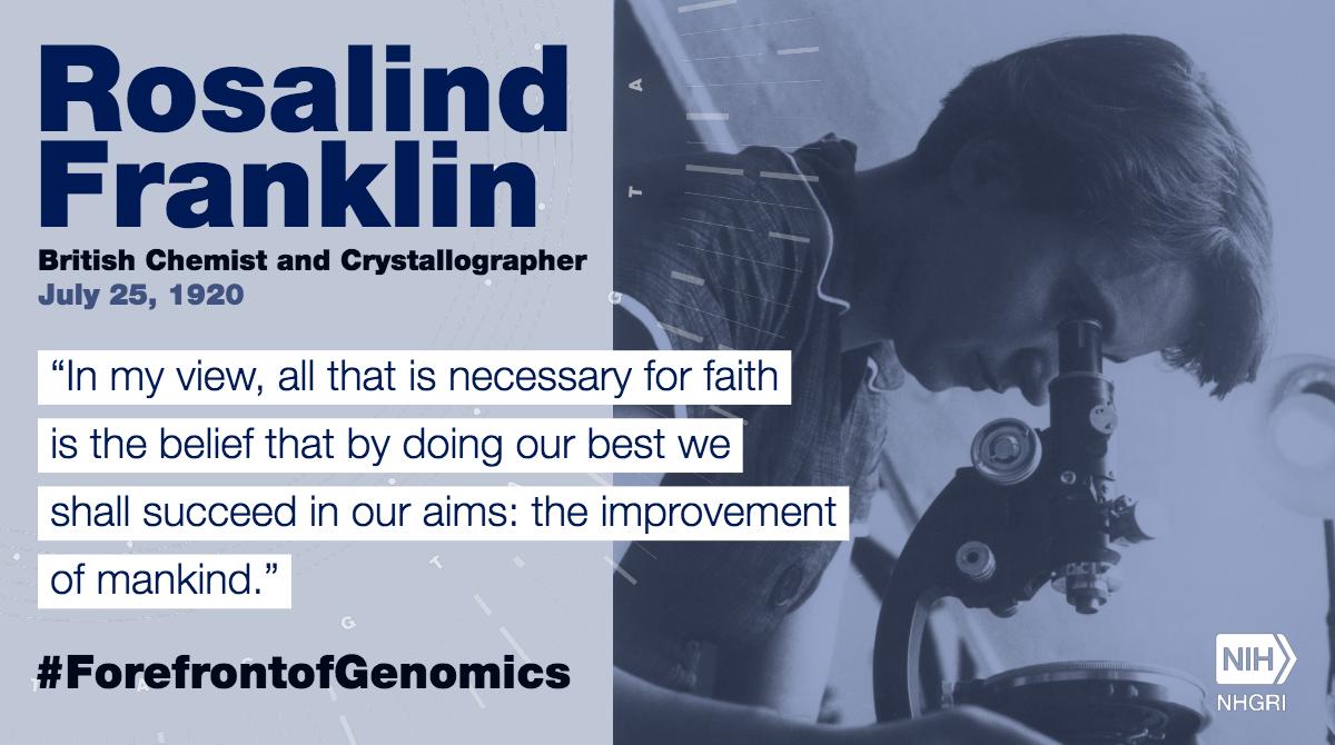 This month marked Rosalind Franklin's 100th birthday! We celebrate her work and influence in science. Thanks to her Photo 51, we now have a better understanding of DNA's molecular structure. #fbf