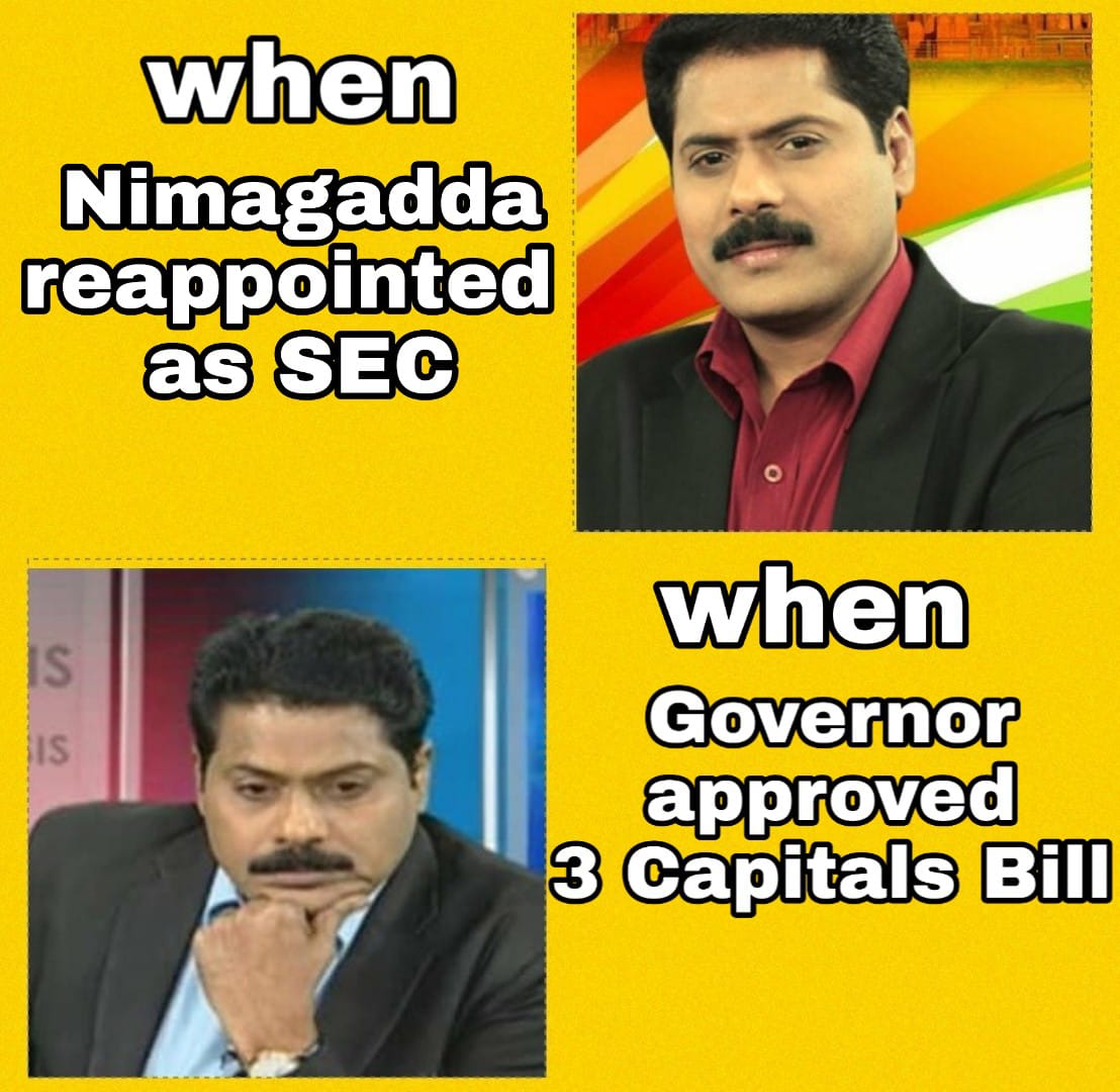 Venkatbathula9's tweet photo. నిమ్మగడ్డ తో వచ్చిన ఆనందం ఎంతో సేపు నిలువలేదు పాపం 😪😪😪😪😪
#CRDA
#ISupport3Capitals
#AndhraPradesh
#APDecentralisation https://t.co/Vv6Scawjwe