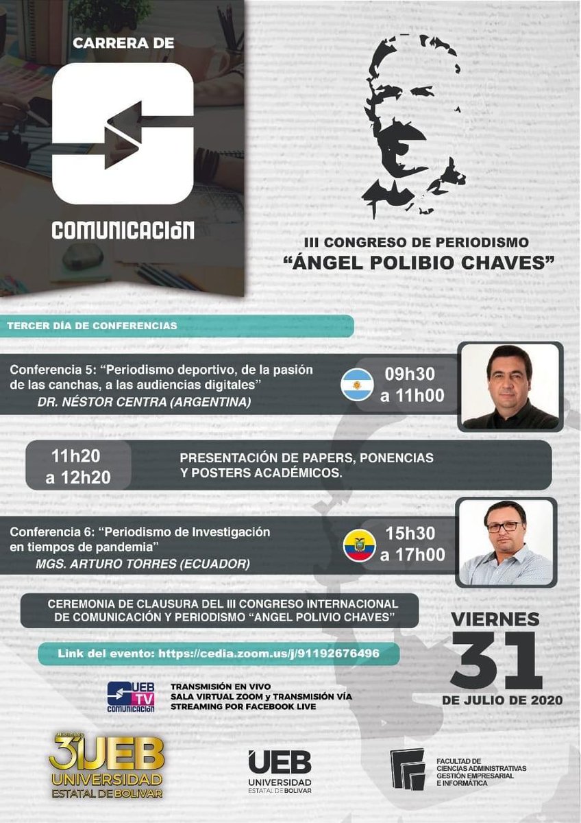 KYazamu's tweet photo. A disfrutar el último día del. #IIICongresoPeriodismoUEB “Ángel Polibio Chávez”.
#PeriodismoUEB2020 
@UniversidadB 
@edualban1 https://t.co/Nk85TZZ2VQ