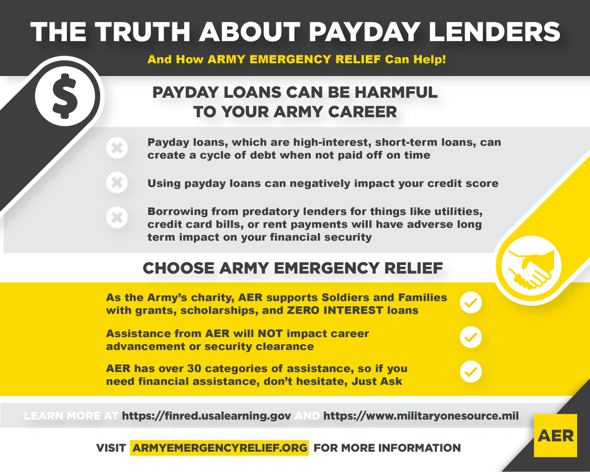 aerhq's tweet photo. AER is here for Soldiers and Families when you need help- so choose AER instead of a risky payday loan! https://t.co/2SD3Zm60gA
