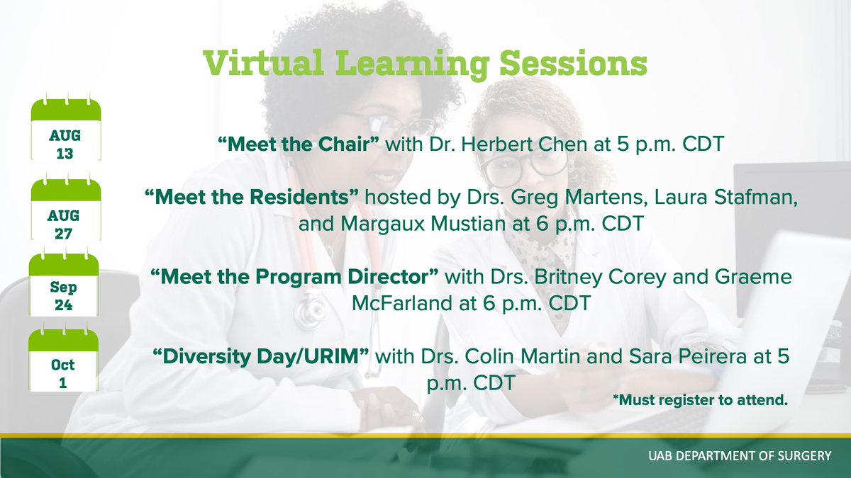 Join us over the next several weeks to meet some of our faculty and trainees involved in our General Surgery Residency program. Open to all interested medical students. Link in bio to register.

#MedicalEducation #VirtualLearning