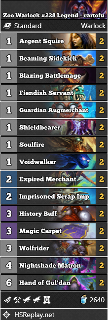 neon31HS's tweet photo. Check out: Zoo Warlock by @cartofu.
cartofu reached #228 Legend with this list.

▼ Deck Code and more:
https://t.co/sdkgRZhwJh

#Hearthstone #AshesofOutland https://t.co/8ZQXNWIFFf