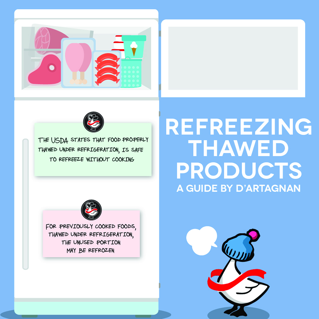 DArtagnanFoods's tweet photo. Rules for refreezing. Explore our Meat & Poultry Freezing Guide: Part 2 to learn more about refreezing, safely: https://t.co/yRQ4sEluHO #freezing #refreezing #ShopSmart #FreezerSale https://t.co/9c3YPUxaIy