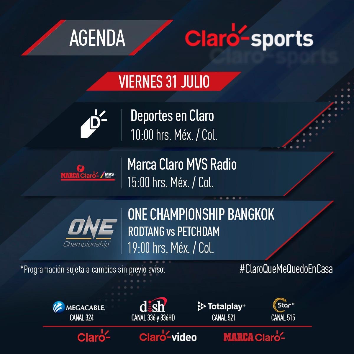 sorianoaaron's tweet photo. Es viernes y nuestra agenda de @MarcaClaro y @ClaroSports 📺 marca el último día del mes de julio 2020.
Continuamos, no paramos, trabajamos en buscar cómo entretenerte.
#ClaroQue@eQuedoEnCasa 🏠 https://t.co/i9GhVVzdLL