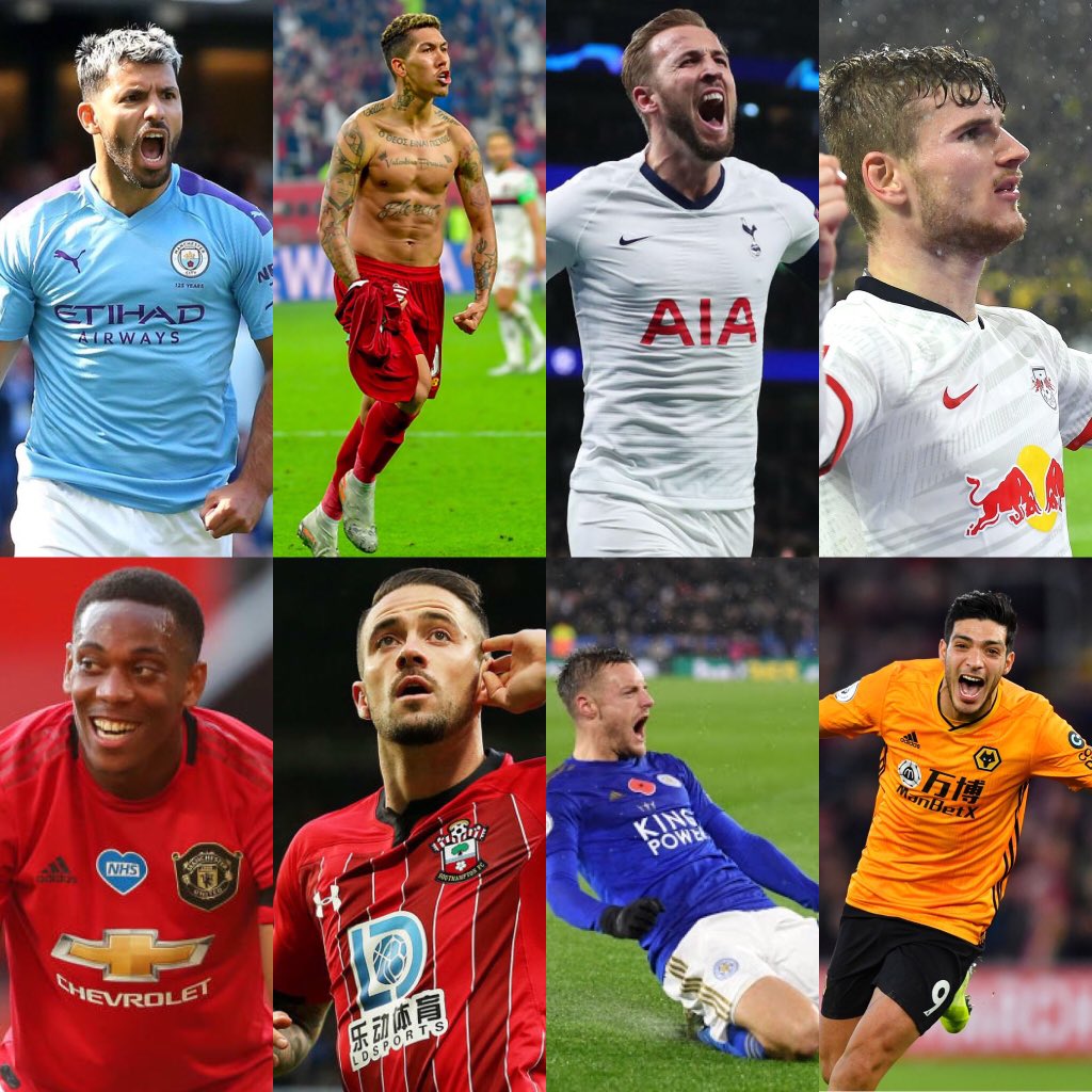 Using the stats above... this would be their ranking so far:Harry Kane 8Timo Werner 7Sergio Agüero 6Anthony Martial 5Raul Jiminez 4 Jamie Vardy 3Danny Ings 2Roberto Firmino 1