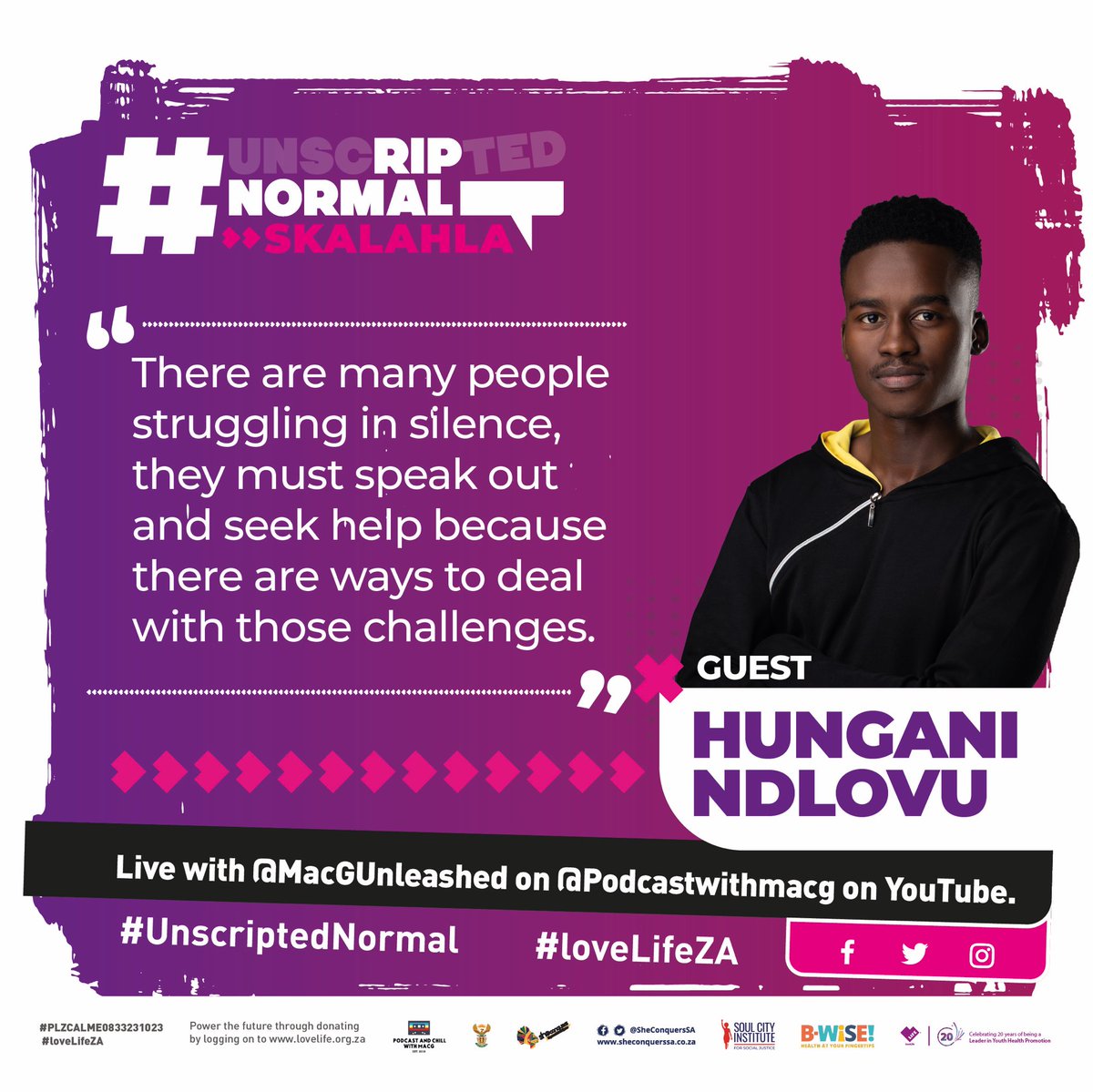 loveLifeNGO's tweet photo. If you are going through the most &amp; you are afraid to speak out because you feel people will judge you, we got you fam.🙂

We’ll never judge you, instead we will support you no matter what.🙌 Just send a PLZ CAL ME to 083 323 1023, ingawe lento,we got you🤝🏽💜
#UnscriptedNormal https://t.co/71HyRLKCrM
