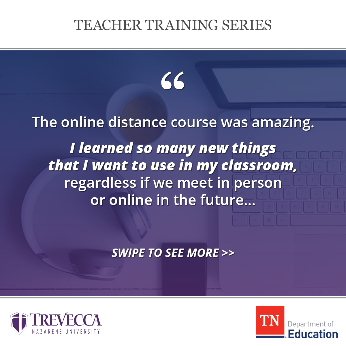 TNedu's tweet photo. The FREE teacher training on digital learning &amp; teaching is now available through 9/7. This optional, self-paced resource, which has been utilized by over 18K+ educators, is available to all TN teachers thanks to our partnership w/ @Trevecca. Learn more: https://t.co/iDDsgYlStd https://t.co/NOnt4wSSxB