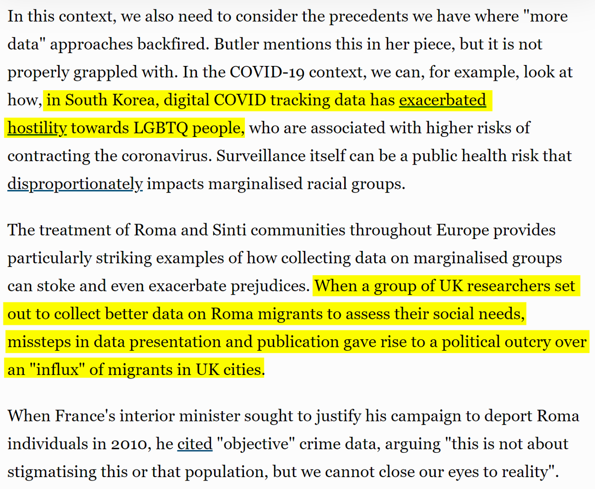 In South Korea, digital COVID tracking has exacerbated hostility towards LGBTQ people.When UK researchers set out to collect better data on Roma migrants to assess social needs, missteps in data presentation gave rise to political outcry over an "influx" of migrants. 3/