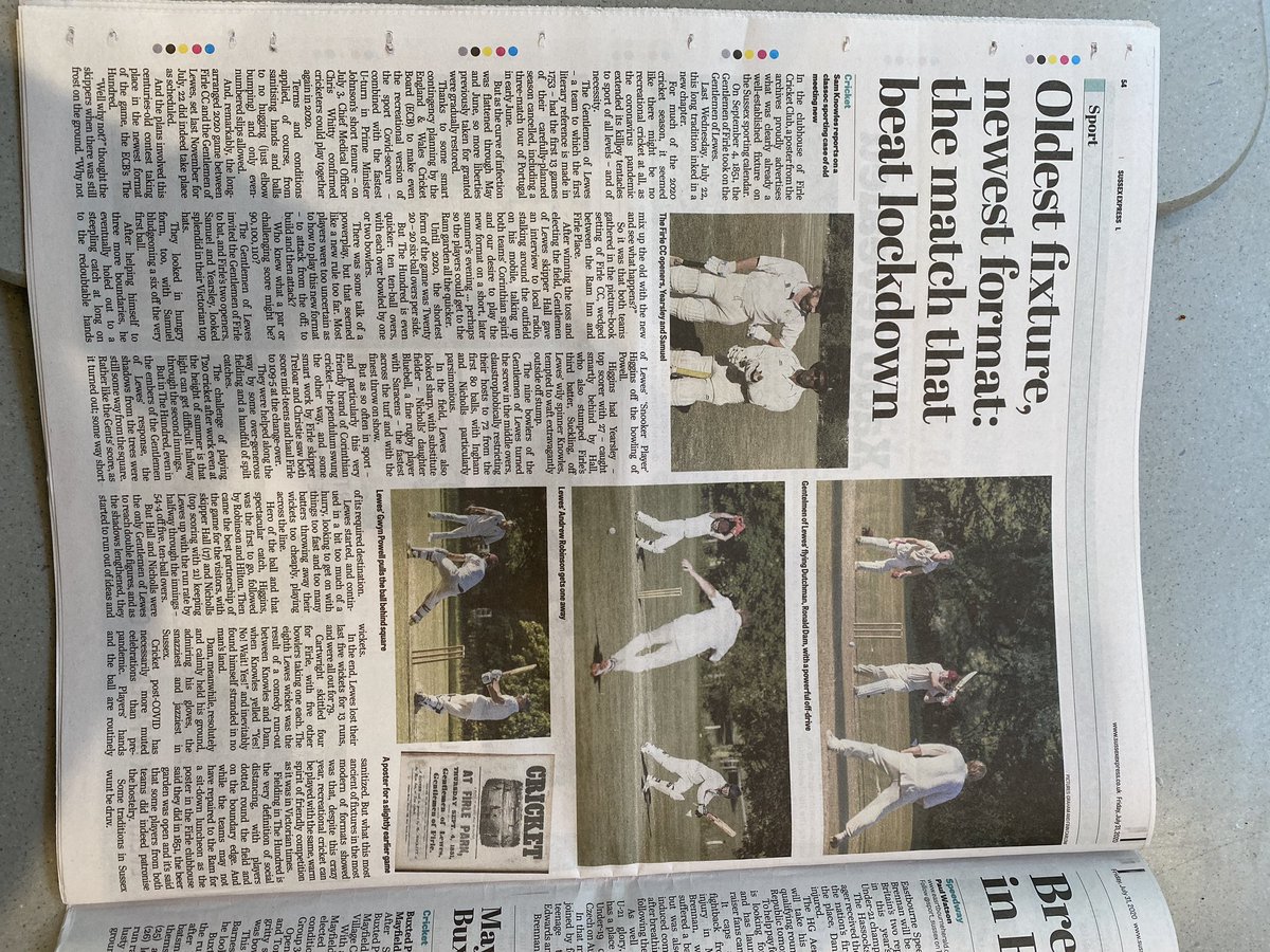 Quality reporting in <a href="/sussex_express/">Sussex Express</a> today of the inaugural 💯 in Sussex last week between <a href="/FirleCC/">Firle Cricket Club</a> and <a href="/GoLCC_Lewes/">Gentlemen of Lewes</a> with pics of @rondamuk <a href="/AlexSoTango/">Alex Nicholls</a> and more
