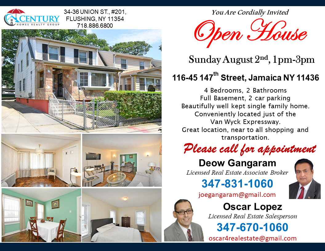 Open House! Sunday 08/02/2020, 1pm to 3pm. Please call for appointment! See you there!
#openhouse #richmondhill #propertiesforsale #properties #queensforsale #homes #house #realestate #centuryhomesrealty #realestatelife #realtorlife #realestateforsale #realtor #queens #jamaica
