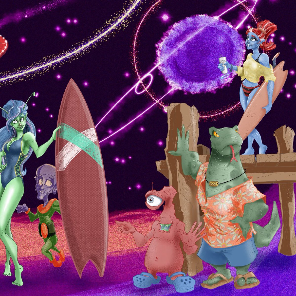 Doodlebags's tweet photo. Here is all of the #alien #beachbum characters done for #Julyfy #julyfy2020 in @procreate #digital #drawing Thanks @tonycartoonish for another great event! #art #illustration #doodle #draw #drawing #nashvilleartist #nashvilleart #scifi #alienbeach #beach #summer @julyfyscifi https://t.co/YvXm33i0CW