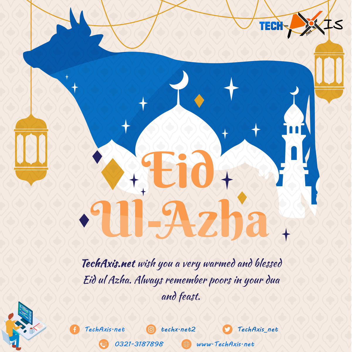 TechAxis_net's tweet image. TechAxis.net wish you a very warmed and blessed Eid ul Azha. Always remember poor in your dua and feast.
#EidulAzha #eidmubarak #techAxis