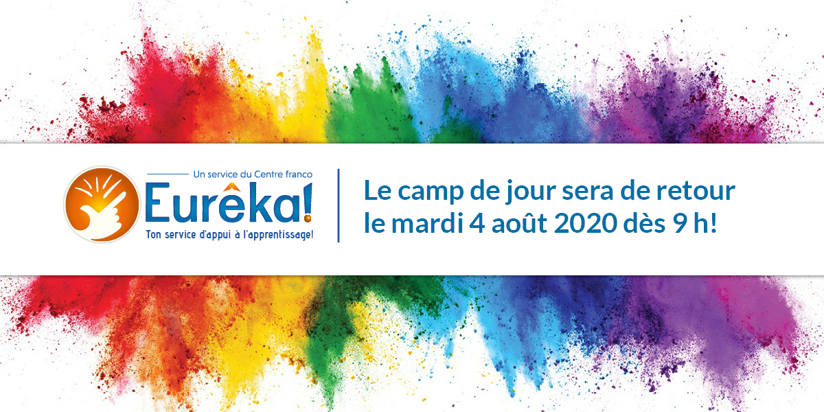 L’équipe du camp d’été Eurêka! sera en congé lundi. Les ateliers seront de retour mardi le 4 août 2020. Bon congé à toutes et à tous! 
#campdétéEureka