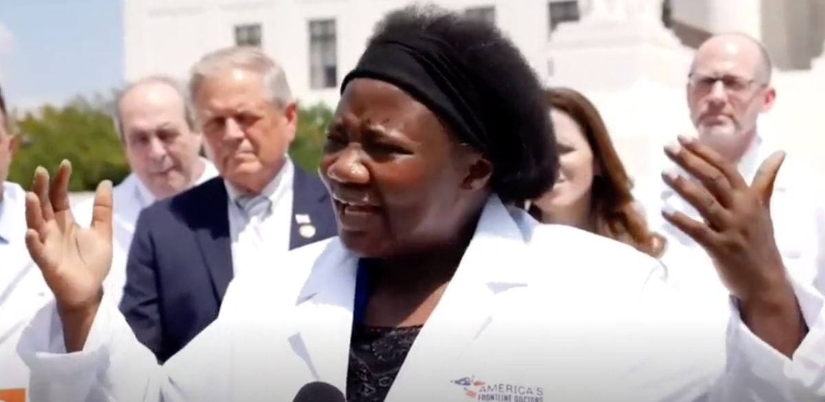 Each doctor in the video is wearing a white lab coat with an “America’s Frontline Doctors” logo on the left side. We looked into the background of — and tried to contact — several of the doctors prominently featured.  https://www.snopes.com/news/2020/07/30/americas-frontline-doctors/?utm_source=thread&utm_medium=social&utm_campaign=fl-thread