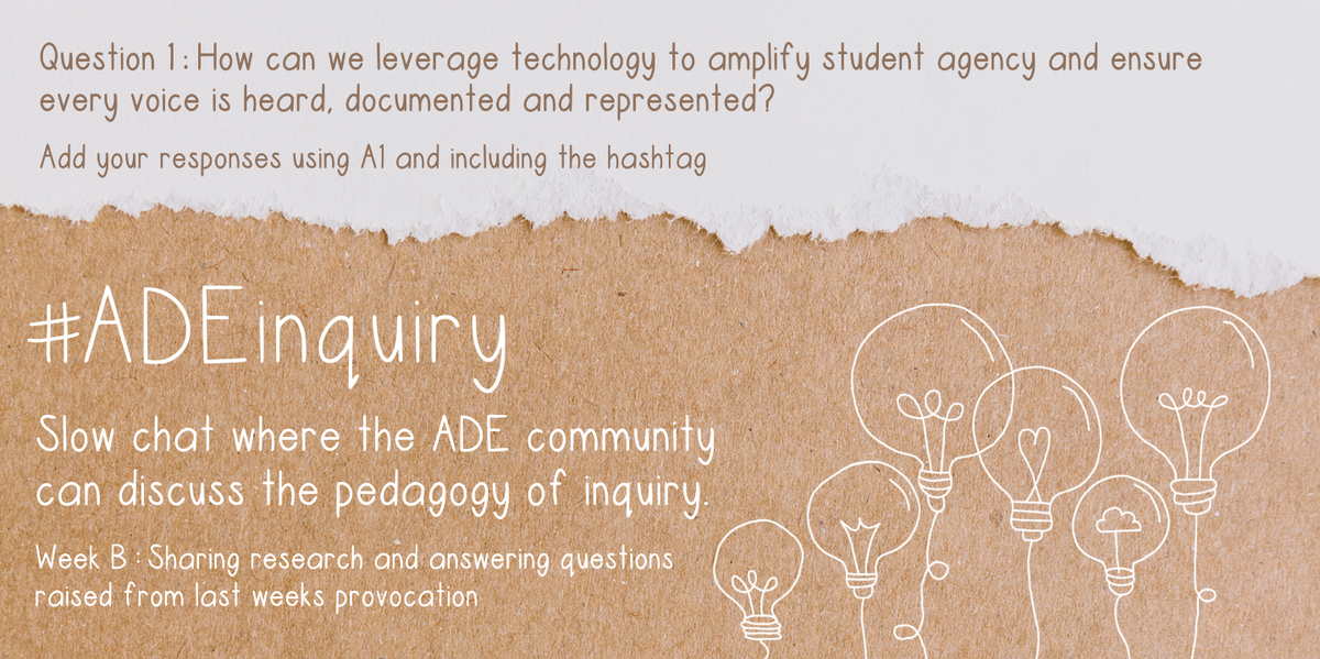 MrsLauraW's tweet image. Q1: How can we leverage technology to amplify student #agency and ensure every voice is heard, documented and represented? #ADEinquiry #ADE2020 Reply your thoughts or any suggested links below