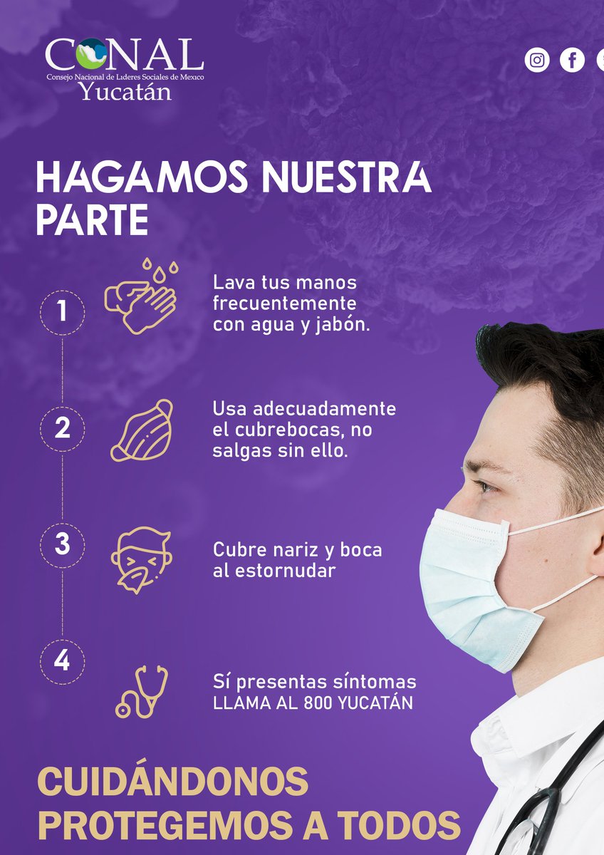 conalyucatan's tweet photo. Reforcemos las medidas de cuidado contra el #Covid19, pongamos de nuestra parte para que esta enfermedad no avance, cuidándonos protegemos a todos. #VivirSirviendo https://t.co/zNh256TTqy