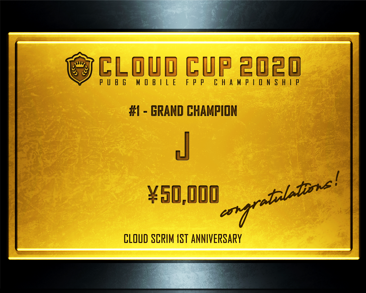 PubgmCloud's tweet photo. CLOUD CUP 2020 終了しました！

見事優勝し152チームの頂点に立ったのは「J」！おめでとうございます！

そして2位-REZ、3位Qxという結果になりました

1ヵ月という長い期間でしたがご参加された皆さんお疲れ様でした！
熱い試合を見せて頂き有難うございました！

#CLOUDCUP2020
#クラウドカップ2020 https://t.co/s5RByQ3nYr