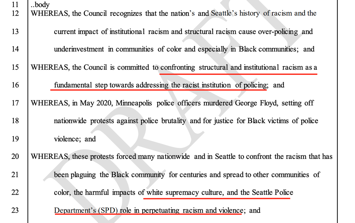 In the proposed legislation, the council argues that the Seattle Police Department "[perpetuates] racism and violence" and upholds "white supremacy culture."