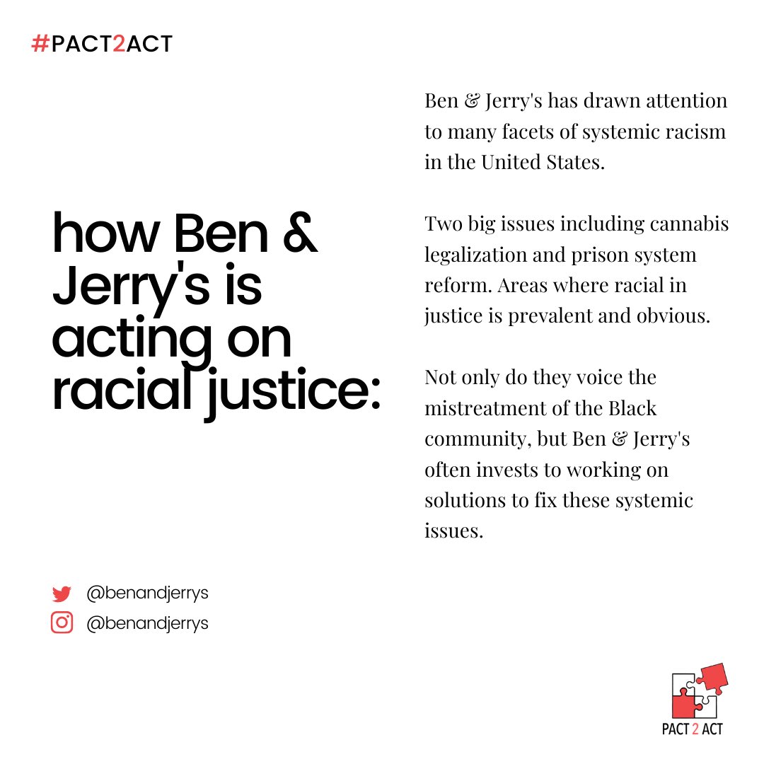 Pact2Act's tweet photo. Brand Spotlight #1
@benandjerrys is committed to fighting for the Black Lives Matter movement as well as vocal among many other issues. They are using their voice to actively start a conversation about the existence of systemic racism. Thank you for making a #PACT2ACT!!! https://t.co/nBlzdWVVYU